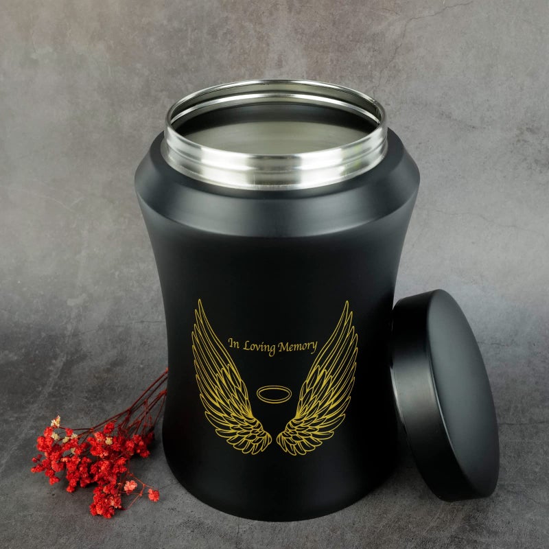 CHIEMOT Up to 220 lbs Large Cremation Urns for Adult Human Ashes  Angel Wings in Loving Memory Decorative Funeral Burial Urn for Male Female Ashes with Velvet Bag(Black) - Image 3